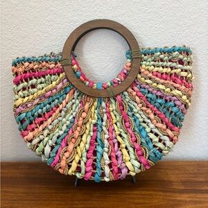 Cappelli Straworld Colorful Woven Tote with Wooden Handle